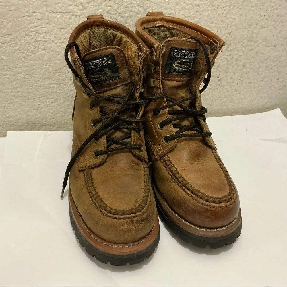 Skechers Laramie Engineer brown Leather Lace Up Ankle Boot size 7/39.5